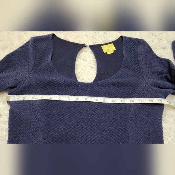 Anthropologie Maeve Sasha Navy Fit and Flare Textured Long Sleeve Dress Sz Large - Picture 6 of 12